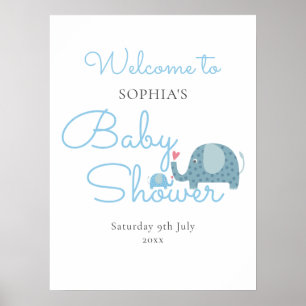 Poster Blue Elephants Baby Boy Shower / Sprinking Welcome