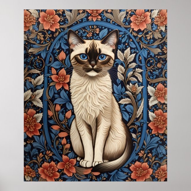 Poster Blue Eyed Siamese Chat William Morris Inspiré (Devant)