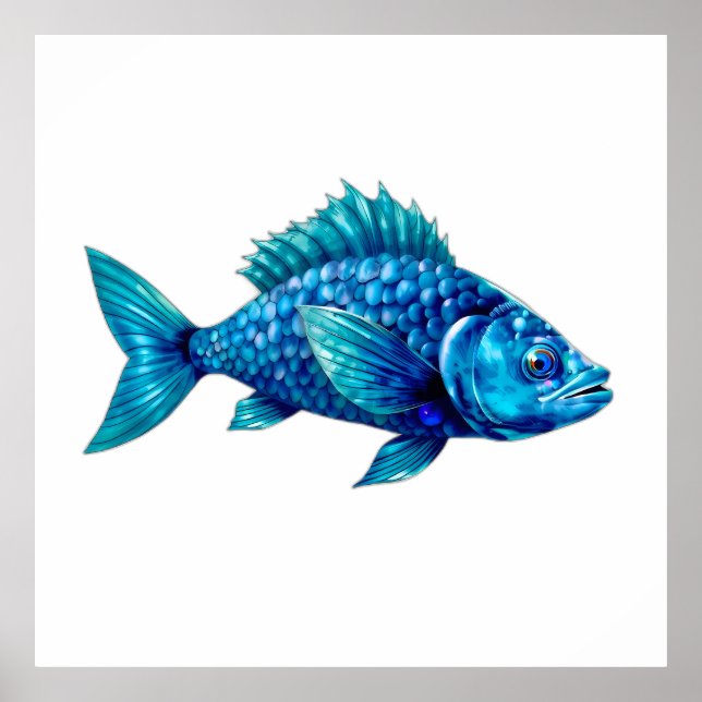 Poster Blue Fish with Spiky Fins and Scales (Devant)