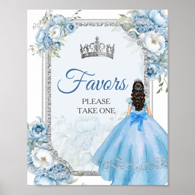 Poster Blue Floral Couronne argent Quinceañera favorise (Devant)
