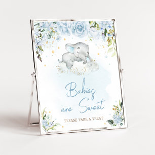 Poster Blue Floral Elephant Baby shower Les bébés sont do