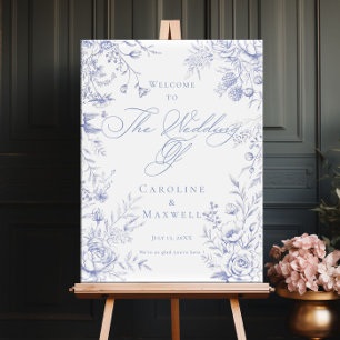Poster Blue Floral French toile Accueil mariage