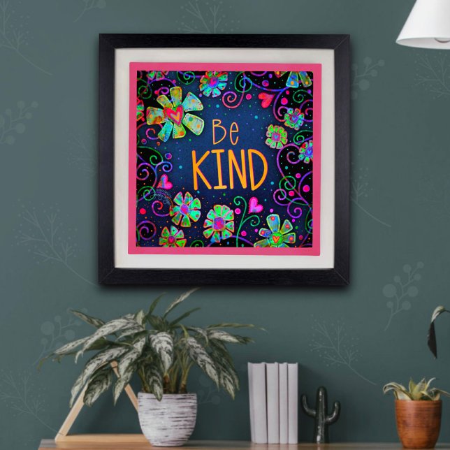 Poster Blue Floral Inspirational "Be Kind" School (Créateur téléchargé)