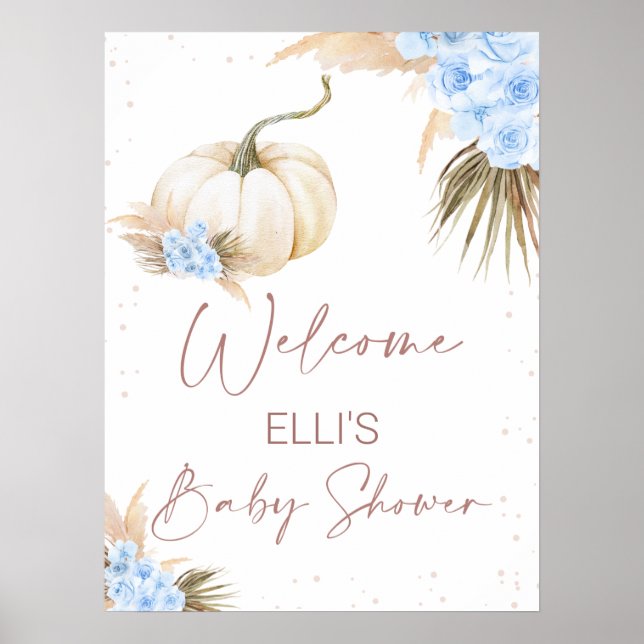 Poster Blue Floral Petit Baby shower Citrouille Bienvenue (Devant)