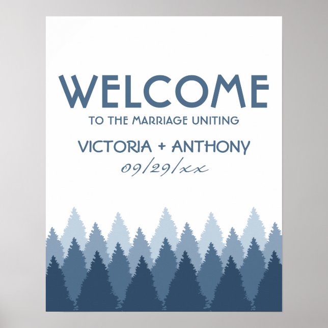Poster Blue Forest Range Woodland Mariage Bienvenue (Devant)