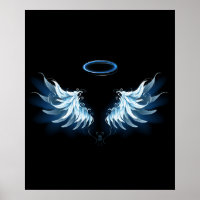 Blue Glowing Angel Wings on black background