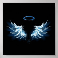 Blue Glowing Angel Wings on black background