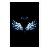 Blue Glowing Angel Wings on black background