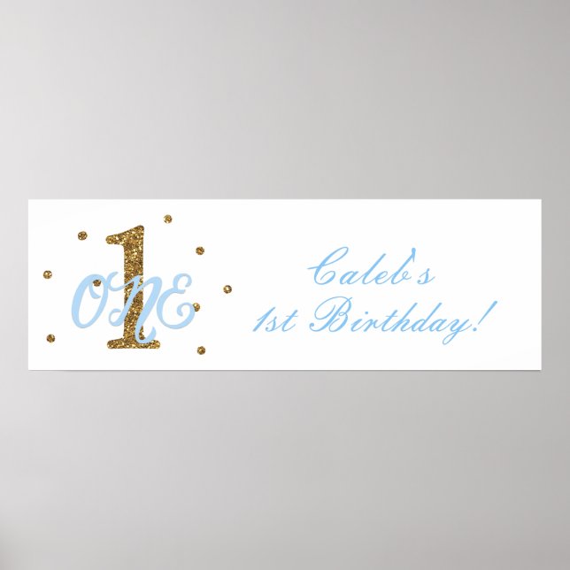 Poster Blue & Gold Boys ONE 1st Birthday Party Banner (Devant)
