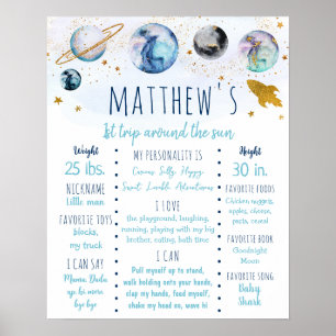 Poster Blue Gold Galaxy Espace Premier anniversaire Jalon