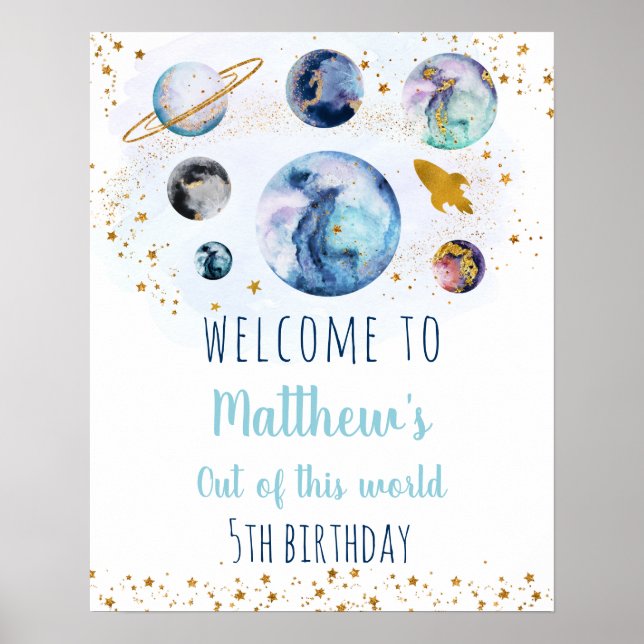 Poster Blue Gold Space Anniversaire Bienvenue (Devant)
