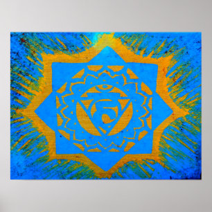 Poster blue gold tantric symbol
