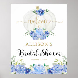 Poster Blue gold white pumpkin bridal shower welcome sign