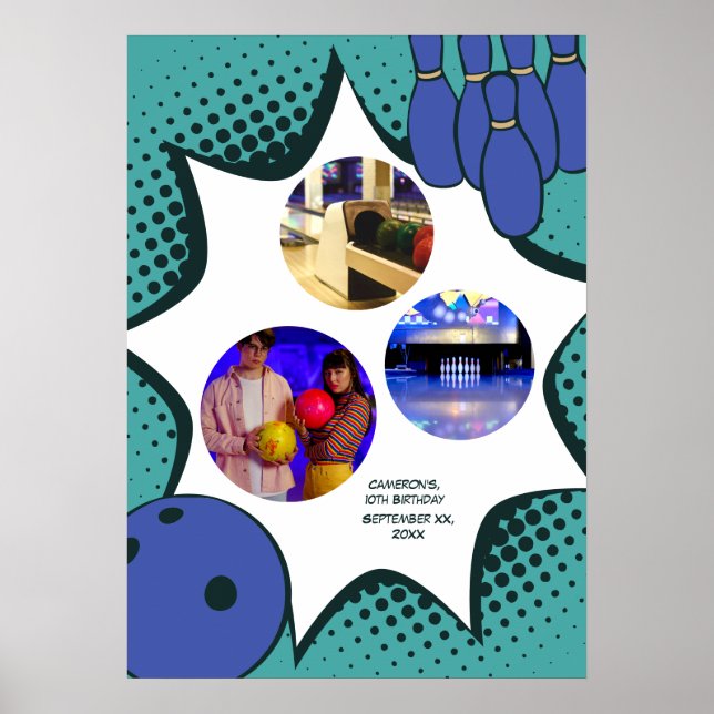 Poster Blue-Green Bowling 10e anniversaire Photo Collage (Devant)