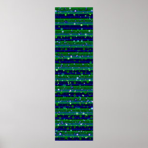 Poster Blue Green Stripes with Stars and Raindrops