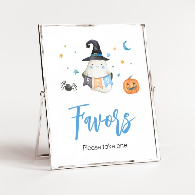 Poster Blue Halloween Ghost Little Boo Baby shower Faveur (Little Boo Baby Shower Favors Sign)