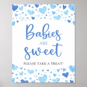 Poster Blue Hearts Valentine Baby shower Les bébés sont d