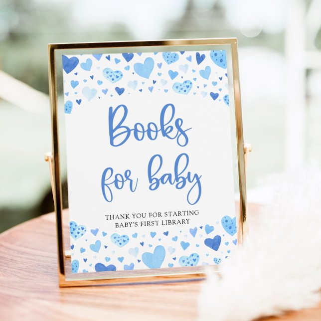 Poster Blue Hearts Valentine Livres pour Baby shower Sign (Créateur téléchargé)