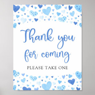 Poster Blue Hearts Valentine Merci pour le signe à venir