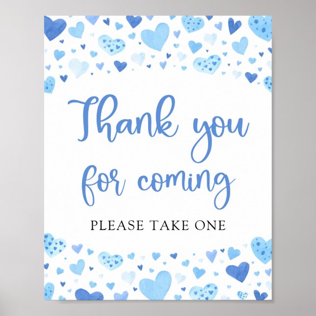 Poster Blue Hearts Valentine Merci pour le signe à venir (Devant)