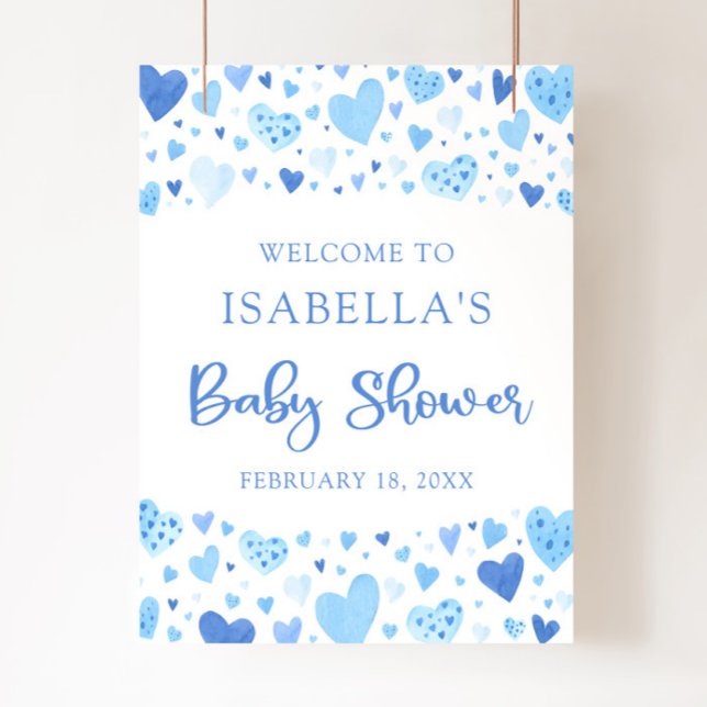 Poster Blue Hearts Valentine Sweetheart Baby shower (Créateur téléchargé)