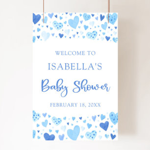 Poster Blue Hearts Valentine Sweetheart Baby shower