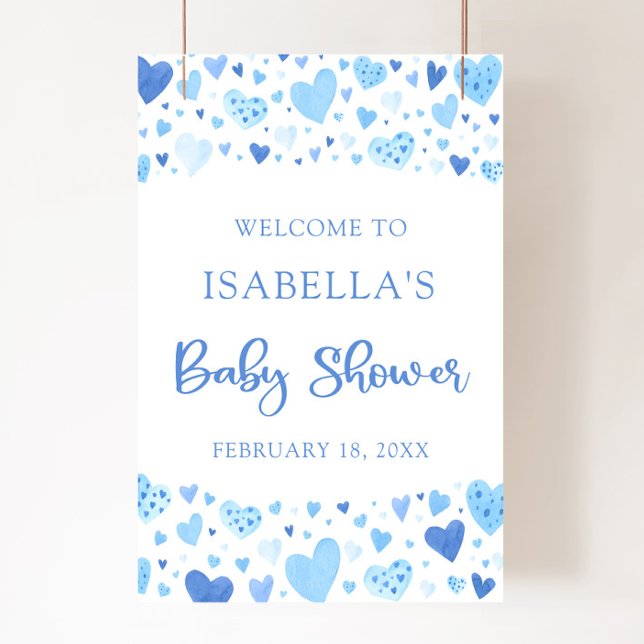 Poster Blue Hearts Valentine Sweetheart Baby shower (Créateur téléchargé)
