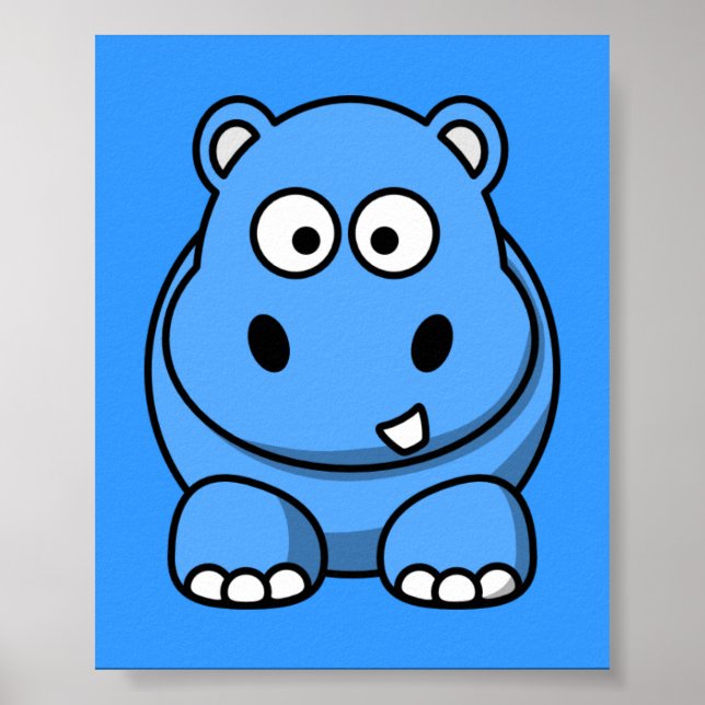 Poster blue-hippo- mignon dessin animé animal sauvage pla (Devant)