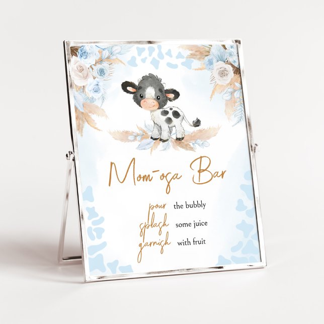 Poster Blue Holy Cow Baby shower Maman Osa Bar (Boy Highland Cow Baby Shower Mom Osa Bar Sign)