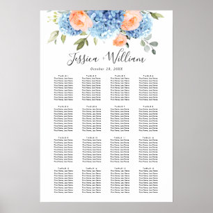Poster Blue Hydrangea Blush Rose 15 tables CADRE