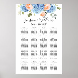 Poster Blue Hydrangea Blush Rose 16 Tables CADRE