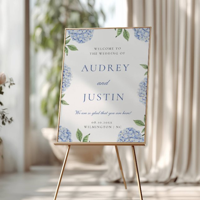 Poster Blue Hydrangea Classic Border, XL Wedding Welcome (Créateur téléchargé)