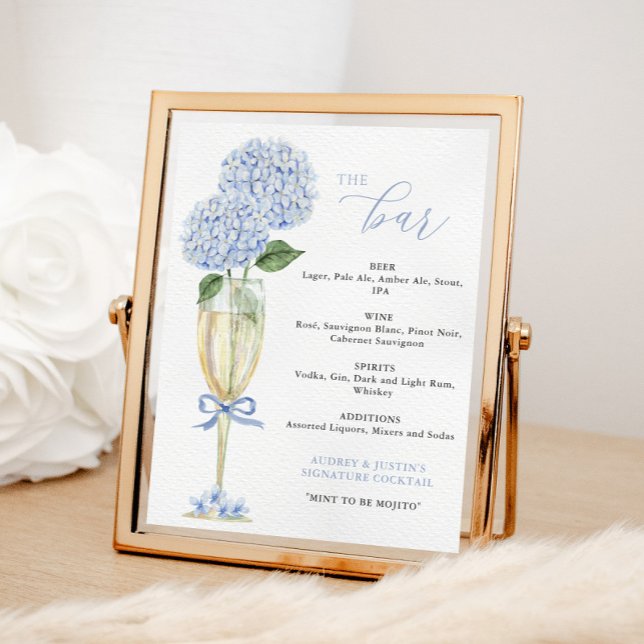 Poster Blue Hydrangea, Gold Glass Bar Menu (Créateur téléchargé)