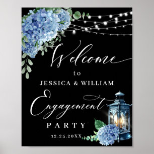 Poster Blue Hydrangea Lantern Black Boho ENGAGEMENT PARTI
