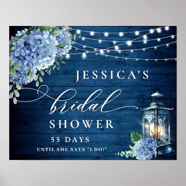 Poster Blue Hydrangea Lanterne Boho Fête des mariées (Devant)