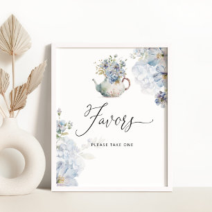 Poster Blue Hydrangeas baby shower Faveurs