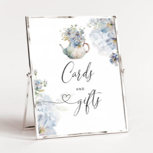Poster Blue Hydrangeas élégante théière Cartes et cadeaux
