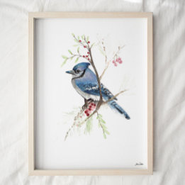 Poster Blue Jay Songbird Watercolor Art Imprimer