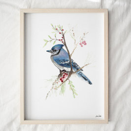 Poster Blue Jay Songbird Watercolor Art Imprimer