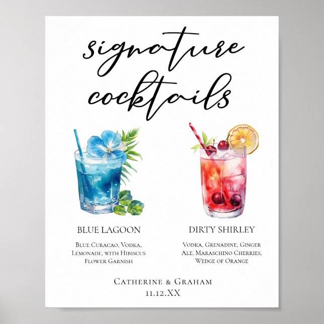 Poster Blue Lagoon Dirty Shirley Signature Cocktails Menu (Devant)