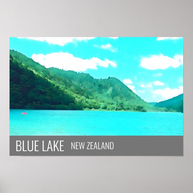 Poster Blue Lake New Zealand Lake Tikitapu imprimé voyage (Devant)
