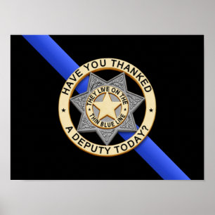 Poster Blue Line mince diminuent et Badge