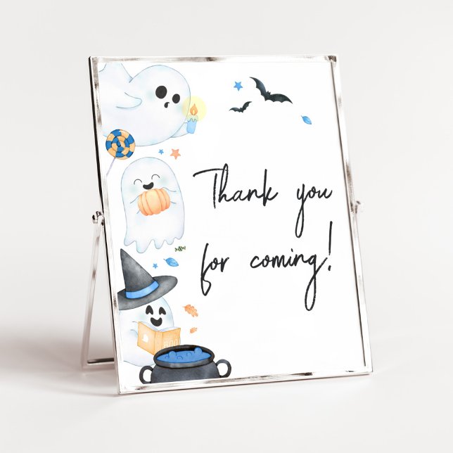 Poster Blue Little Boo Halloween Merci pour venir (Blue Little Boo Baby Shower Thank you for Coming Sign)