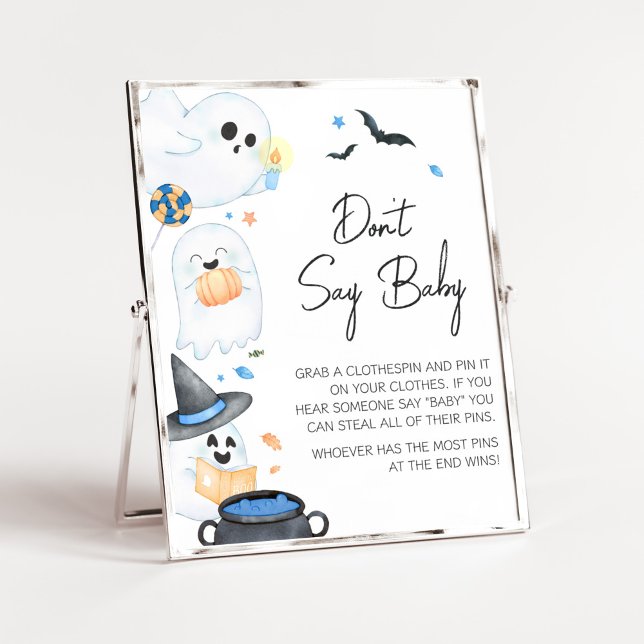 Poster Blue Little Boo Halloween Ne pas dire bébé (Blue Little Boo Baby Shower Don't Say Baby Sign)