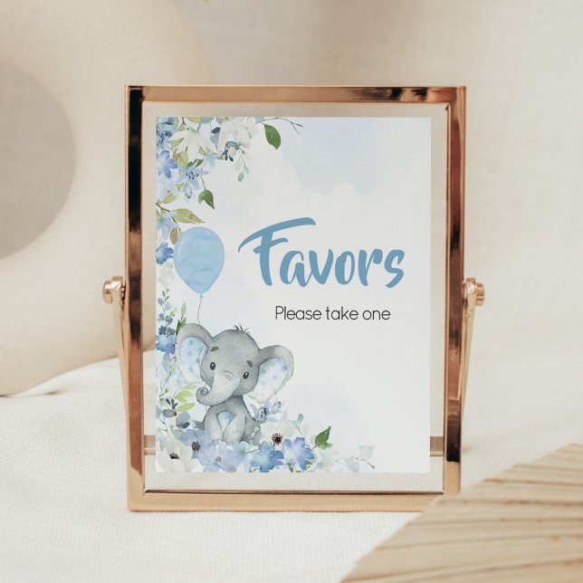 Poster Blue Little Peanut Elephant Baby shower Faveurs (Blue Elephant Little Peanut Baby Shower Favors Sign)