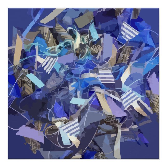 Poster Blue marine abstrait violet gris marine rayé (Devant)