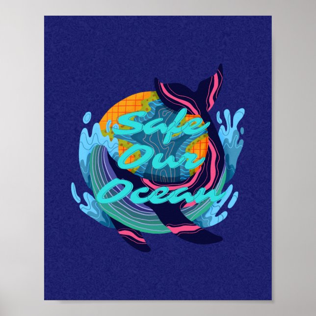 Poster Blue Minimalistisch schützt unseren Ozean (Vorne)