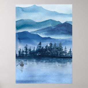 Poster Blue Mountains Aquarelle Paysage Pittoresque