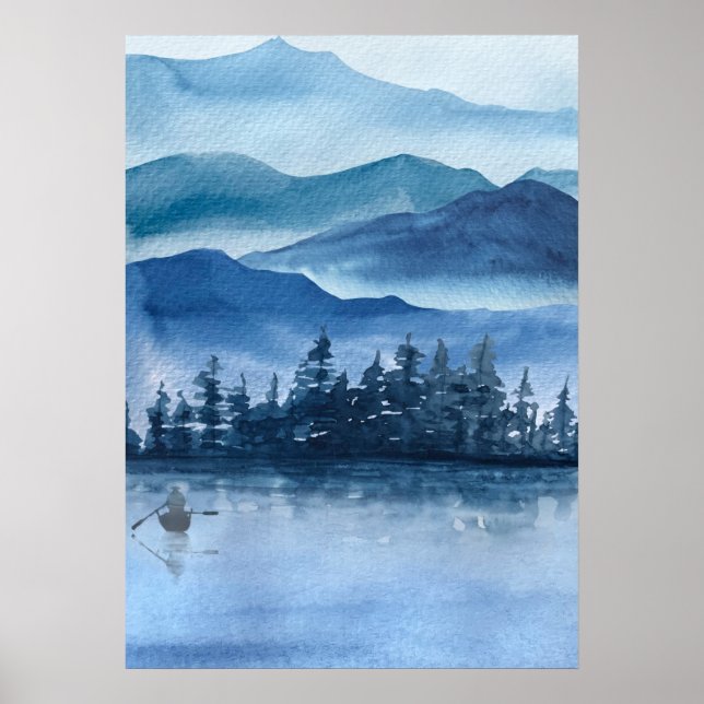 Poster Blue Mountains Aquarelle Paysage Pittoresque (Devant)