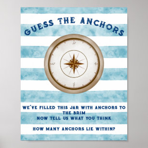 Poster Blue Nautical Sailor Aquarelle Baby shower Jeu